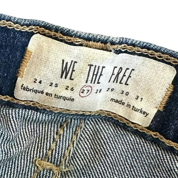 We The Free Free People Dark Wash Jeans Distressed Raw Chewed Hem Size 27 - Picture 10 of 12